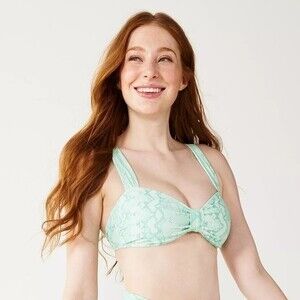 Ninety-Nine Mint Green Animal Print Wide-Strap Bandeau Swim Top  S NWT $26